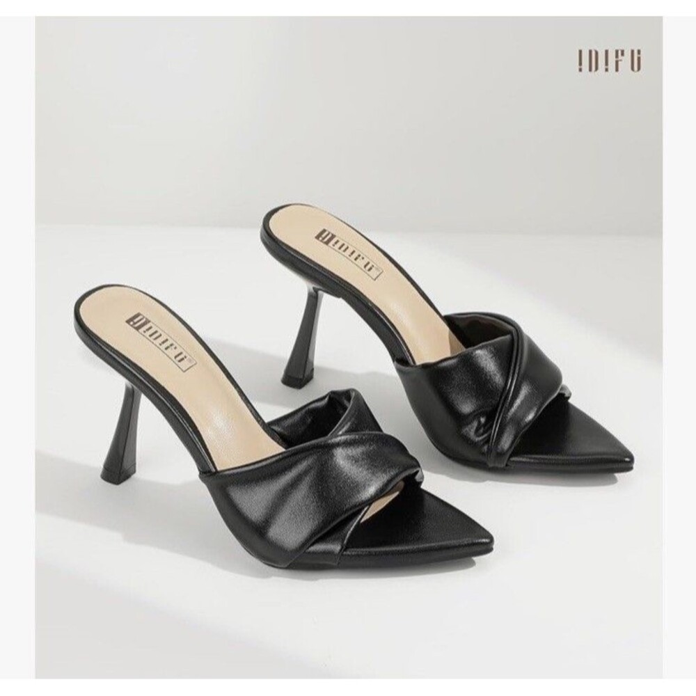 Women's Black IDIFU IN4 Pointed Open Toe Size 9 Stiletto Heels Slip On Sandals